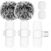 Portable Microphone Wireless New Lavalier Audio Video Recording Mini Microphone For Iphone Android Pc Camera Live Gaming Phone Matches the image,White 2in1 Type-C