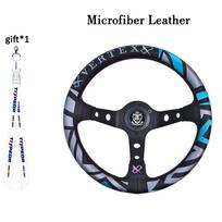 VERTEX Universal Racing Steering Wheel Black Spoke Suede Embroidered Sports Steering Wheel With 6 Holes 001-GZFXP462-01 black