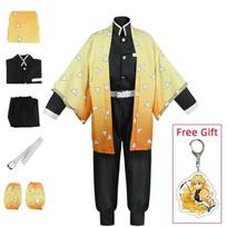 Anime Agatsuma Zenitsu Cosplay Kostiumas Kimono Helovino Drabužiai Šventės Uniforma Perukas Moterys Vaikai Kids 110cm beige