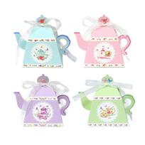 12 24Pcs Retro Teapot Paper Candy Boxes With Ribbon Wedding Birthday Party Favor Gift Packaging Decor 24pcs&8.5x8.5x10.5cm white
