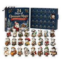24 Days Surprising Box of Highland Cow Magic Advent Calendar, Unique Mini Retro Style Ornament Collection Figures, Farmhouse Holiday Decor, Christmas Flat gray