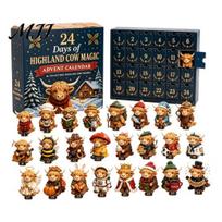 24 Days Surprising Box of Highland Cow Magic Advent Calendar, Unique Mini Retro Style Ornament Collection Figures, Farmhouse Holiday Decor, Christmas Three-dimensional?