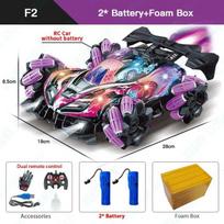 Naujas RC Drift automobilis su muzikiniais LED žibintais 2.4G pirštinių gestų radijo nuotolinio valdymo purškimo kaskadininkų automobiliai 4WD elektriniai vaikų žaislai, dovana 2 battery violetinė