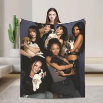 Katseye Kpop Music Girls Flannel Blanket Autumn Super Soft Throw Blanket Home Decor Aesthetic Bedspread Sofa Bed Cover 75x90cm black