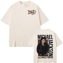 Michael Jackson Pop karalius Bad Pasaulinės Ekskursijos Marškinėliai Unisex Moterims Vintažiniai 90-ųjų Hip Hop Gatvės Apranga Y2K Marškinėliai Aukštos Kokybės Medvilninis Viršus 3XL white