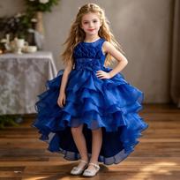 Princesės stiliaus tiulio suknelė su šleifu mergaitėms Vaikų gimtadienio tiulio suknelė 120cm blue