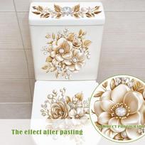 Gold Floral Toilet Stickers - Self-Adhesive Bathroom Wall Decals for Toilet Tank and Wall Decor One Size auksas