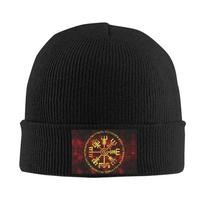 Viking Odin Valknut Runes Warm Knitted Cap Winter Knit Bonnet Hat Skullies Beanies Hip Hop Caps for Unisex One Size black