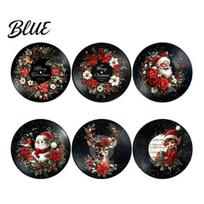 Heat Insulation Mats for Drinks 6/9 Pcs Wooden Christmas Coasters with Storage Holder 2D Santa Claus Elk 6pcs black