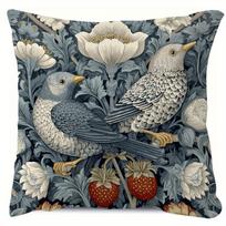 1Pc William Morris Bird Floral Pillow Cover, Polyester 2D Double Sided Print Cushion Case, Vintage Botanical Throw Pillowcase, E Peach skin 18*18(CM)-1Pcs gray