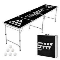 VEVOR 2.4 m Portable Beer Pong Table, Foldable Tailgate Table,Carrying Handles and 6 Pong Balls, Adjustable Height, Lightweight Table for Office 60 x 60 x 14 cm