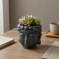 Buddha Head Plant Pot Closed Eyes BuddhaHead Planter Textured Hair Gray smėlis
