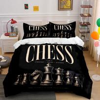 Chess Strategy Art Set Bedding Duvet Cover Set Duvet Cover Pillowcases  (1*Duvet Cover 2*Pillowcases, without duvet insert) 135x200cm white
