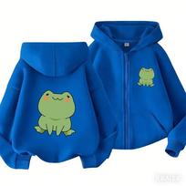 Simple Blush Green Frog Front Back Graphic Zip Up Hoodie For Kids Boys Girls Long Sleeve Soft Cute Cartoon Casual Autumn Jacket 160 blue