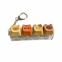 Cute Cat Keyboard Fidget Keychain Finger Button Keycap Mechanical Keycap Keyring  Pendant 4-key (Style B) brown