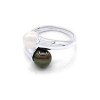 Ring - Pearls & Colors - Tahitian Cultured Pearls 7-8 mm Round - 925 Sterling Silver - AAA+ Quality - Woman 50