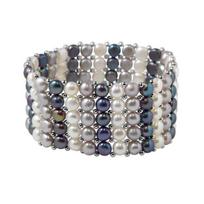 Bracelet - PEARLS & COLORS - Pearls & Colors - Freshwater pearls 3-4 mm - 925 Sterling Silver - 5 adjustable rows