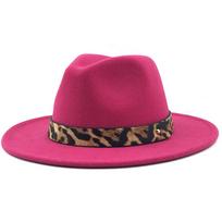 Moterims vyrams Vilnonės Jazz Fedora skrybėlės Laisvalaikio vyrams moterims Odinis leopardo rašto diržas Veltinio skrybėlė balta rožinė geltona Panama Trilby Formalus vakarėlio kepuraitė 56-58CM pink