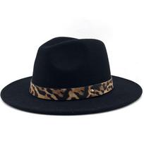Moterims vyrams Vilnonės Jazz Fedora skrybėlės Laisvalaikio vyrams moterims Odinis leopardo rašto diržas Veltinio skrybėlė balta rožinė geltona Panama Trilby Formalus vakarėlio kepuraitė 56-58CM black