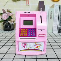 Angliškas ATM taupyklė: Automatinis įnašas ir išėmimas, Apsaugotas slaptažodžiu, Išmanusis balso bankomatas. 13 x 13.5 x 17 cm pink