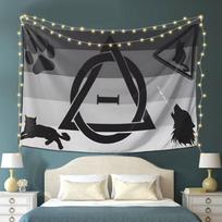 2D Therian Cat Tapestry, Grey Flag with Paw Print & Cat Silhouettes Wall Hanging 47.2x31.5inch/120*80cm black