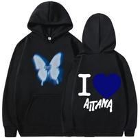 Dainininkė Aitana Meilės Grafinis Spaudinys Su Gobtuvu Vyrams Moterims Madingas Per Didelis Megztinis su Gobtuvu Y2K Retro Vilnos Su Gobtuvu S blue