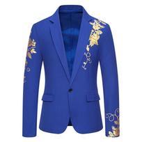 2026 Spring/Summer Men's Gold-Stamped Casual Suit Jacket - European Size XXL karališkos mėlynos spalvos