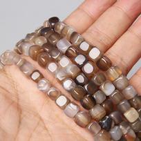 15  6-8mm Coffee Gray Strip Square Agates Beads Natural Stone Loose Stone Beads For Jewelry Making DIY Necklace Earring Bracelet 6-8mm   15inch brown