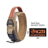 Heavy Duty Tactical Dog Collar with Leather Handle Anti-Pull Adjustable Nylon Daily Training Pet Collar for Medium Large Dogs (Khaki,L) chaki