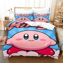2026Cartoon Pink Star Kirby Allies Duvet Cover Pillowcase Bedding Set Adult Boy Girl Bedroom Decoration Single Double Large Size 200x200cm blue