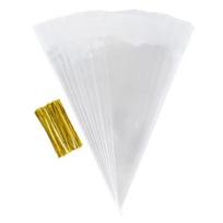 50 vnt skaidraus kūgio saldainių laikymo maišeliai Kūgiai permatomas plastikinis maišelis Popcorn saldainių maišeliai, skirti kūdikių dušui Vestuvių vakarėlių krepšiai 18*37cm white