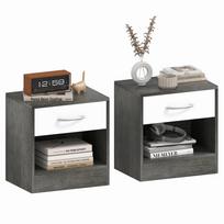 Set of 2 Modern Bedside Tables with Open Shelf and Drawer, in Wood, 39x28x41 cm, White and Dark Gray 39 x 28 x 41 cm