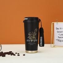Lily Flower Thermos Mug: Food-grade 316 Stainless Steel, Portable Handle, Double-Walled, Stylish Coffee Cup Gift 520ml juoda