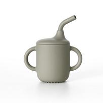 Food-Grade Silicone Straw Cup for Infants & Toddlers - Non-Slip, Leak-Proof, with Lid & Duckbill Spout, High-Temperature & Drop Resistant. gray