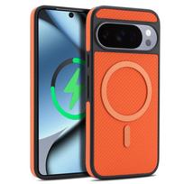 Carbon Fiber Pattern Case For Google Pixel 9 9pro 9A 10 10pro Pro XL ProXL Wrieless Charging Phone Back Cover Google Pixel 10 oranžinė