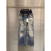 Mens Baggy Distressed Denim Jeans With 3D Digital Print Fake Two-Piece Double Waist Design Streetwear Style XS mėlyna