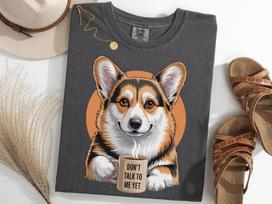Pembroke Welsh Corgi Shirt, Don’t Talk To Me Yet Dog Tee, Grumpy Coffee Dog T-Shirt, Morning Corgi Lover Shirt, Cute Corgi Gift Tee XL gray