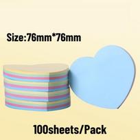100pcs Sticky Note Office Study Stationery Self Adhesive Square Memo Note Paper Portable Desk Book Supplies for Writing Heart -- 300pcs