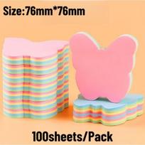 100pcs Sticky Note Office Study Stationery Self Adhesive Square Memo Note Paper Portable Desk Book Supplies for Writing Butterfly -- 300pcs
