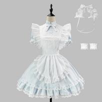 Aqua Alice High Neck Lace Maid Dress Lolita Dress COSPLAY Performance Dress XXL white