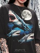 Vintage Great White Shark Moon 90S Graphic Comfort Colors® Tshirt, Retro Ocean Marine Faded Tees, Nature Y2K Streetwear Animal Gift, S gray