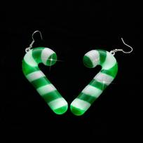 Elektrinės Kalėdinės kabinamos ausų klipsai Cukrinės lazdelės Šviečiantis Kalėdinis pakabukas LED lašiniai auskarai Unisex Earrings-L green