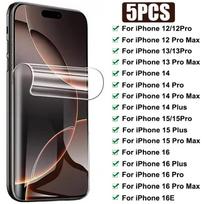 5 vnt. viso ekrano dengiančios hidrogelinės plėvelės iPhone 16 Pro Max 16E ekrano apsauga iPhone 12 13 14 15 Pro Max 15 Plus 13Mini 12Mini iPhone 16 E gryna