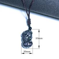 Rainbow Eye Obsidian Pixiu Pendant Necklace - Colorful Crystal Charm for Men and Women gray