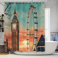 Charming London Skyline Shower Curtain Featuring Big Ben And The London Eye For Bathroom Decor Add A Touch Of British Charm W60H190(CM)-1 Pcs brown