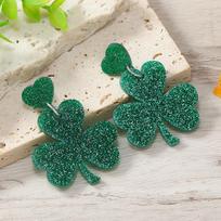 St. Patrick's Day Acrylic Shamrock Hat & Frog Tassel Earrings white