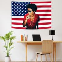 Bruno Mars Rapper Singer American Flags Tapestry Hippe Wall Hanging Bohemian Wall Tapestries Mandala Living Room Bedroom Decor 74x94cm(29x37in) red