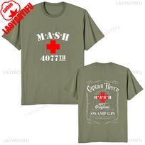 Mash Distressed Logo T Shirt Unisexs 4077 Licensed Classic Tv Show Militarryy Green2026 High Quality Brand Casual L gray
