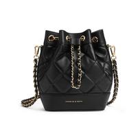 Charles & Keith Summer High-Value Popular Versatile Dopamine Quilted Diamond Chain Bucket Bag Women Shoulder Bag CK2-10701506 Without Gift Box,Black black