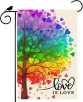Watercolor Rainbow Love Heart Tree LGBTQ Pride Day Garden ag 12x18 Inch Inclusion Gay Equality Double Sided Small Mini Yar 12x18inch